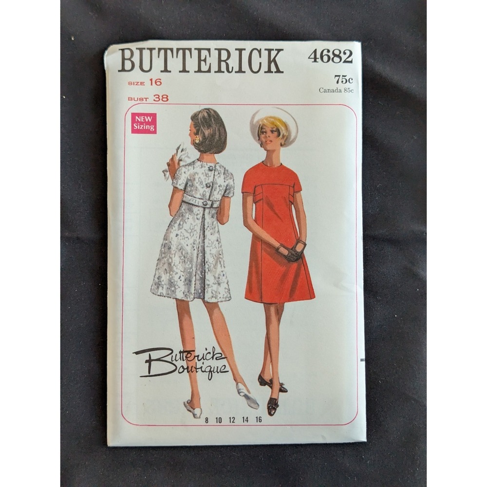 VTG 1968 Butterick 4682 Uncut Dress Size 16 Bust 38 Mod Retro Pattern